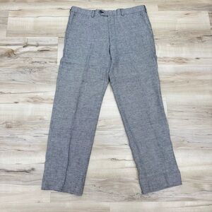 John W. Nordstrom houndstooth linen pants Sz 35 regular gray black white